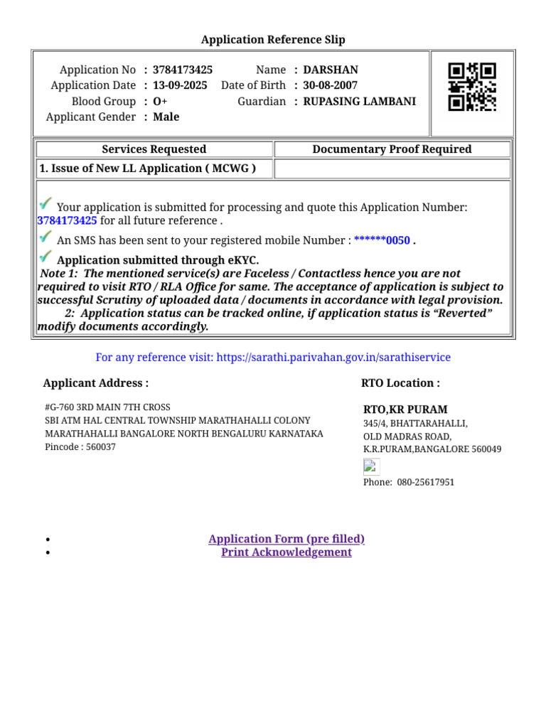 LL Application Reference Slip 3784173425 | PDF