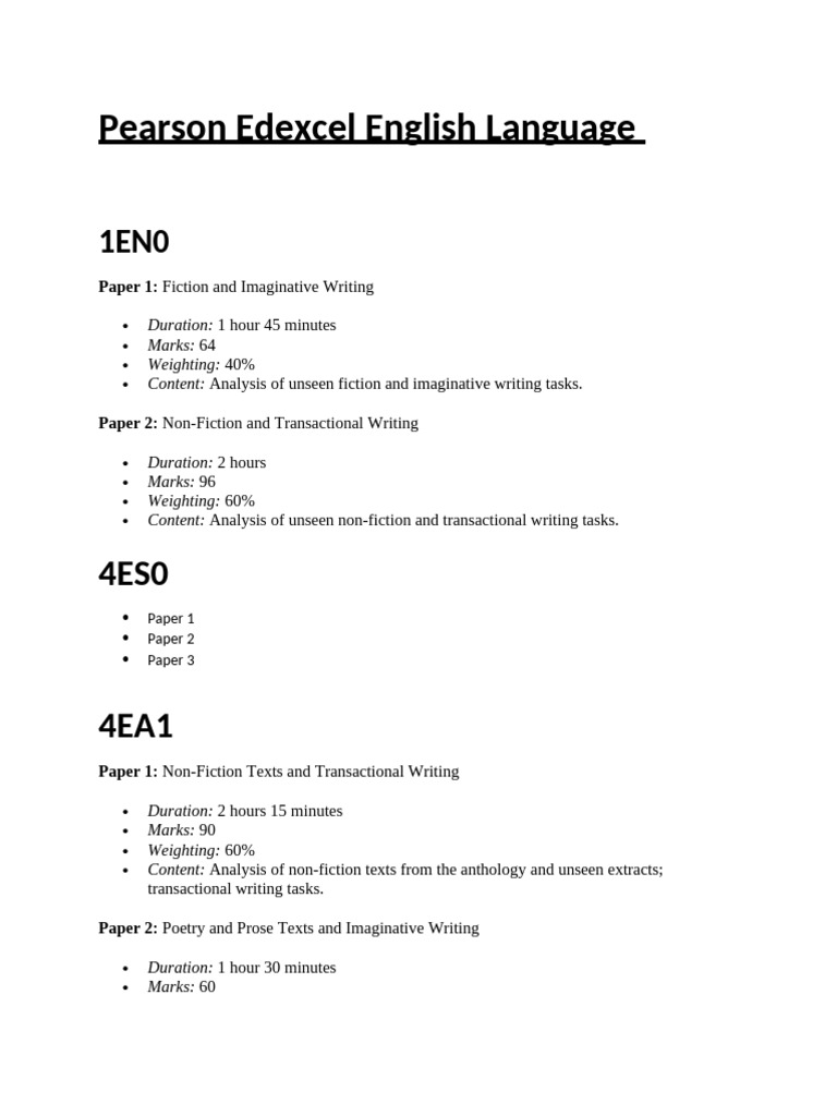 Paper Pattern Pearson Edeccel English | PDF