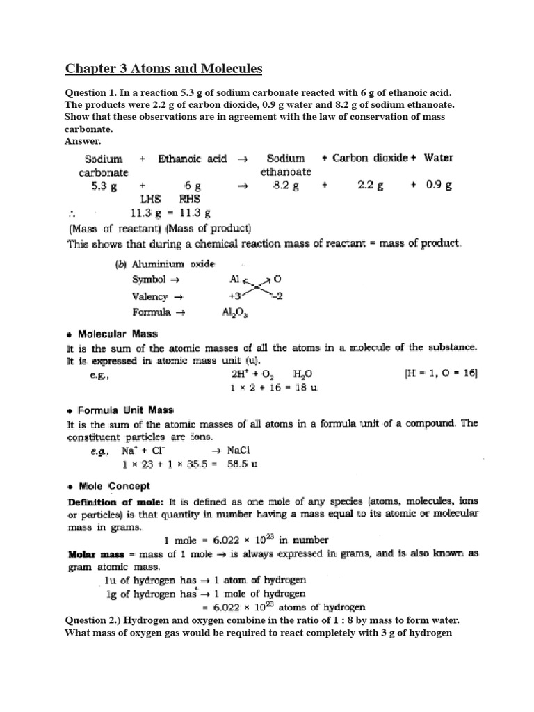 Chapter 3 Atoms and Molecules | PDF | Oxide | Mole (Unit)