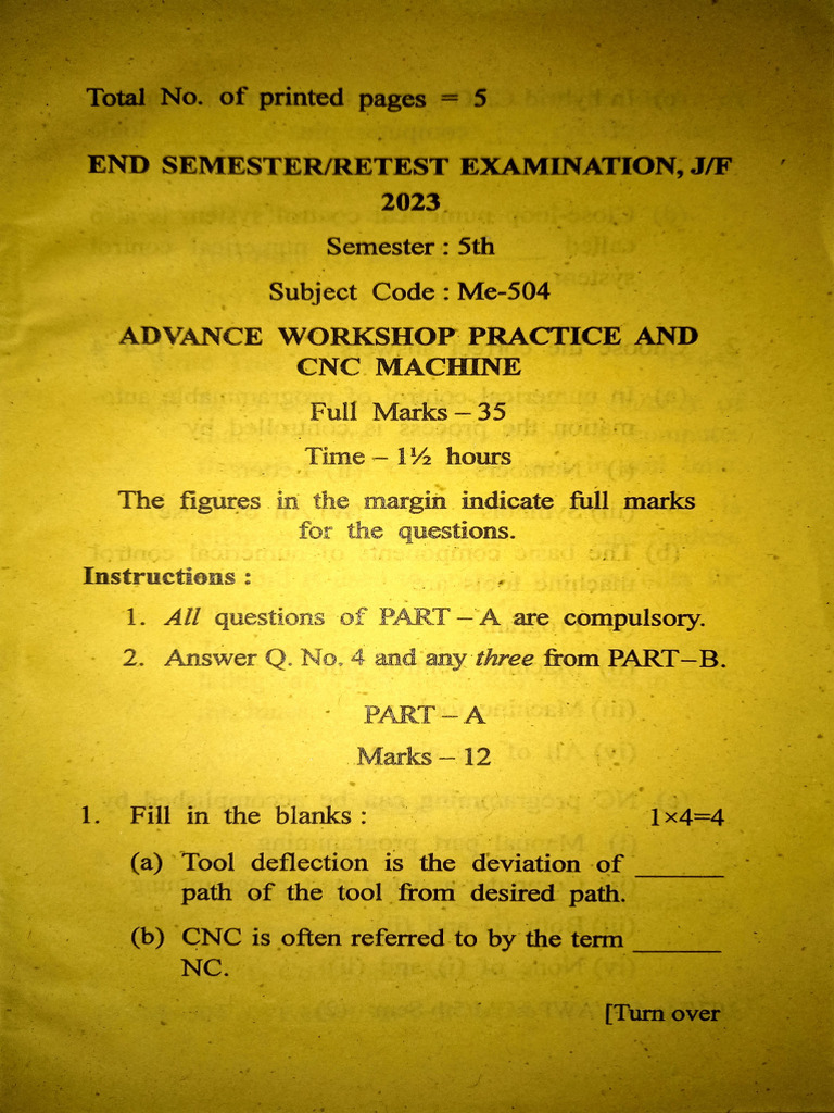 CNC Machine Workshop Practice Exam | PDF | Mechanical Engineering ...