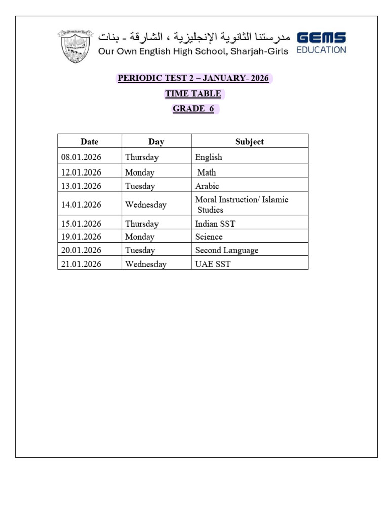 Time Table For Exams | PDF