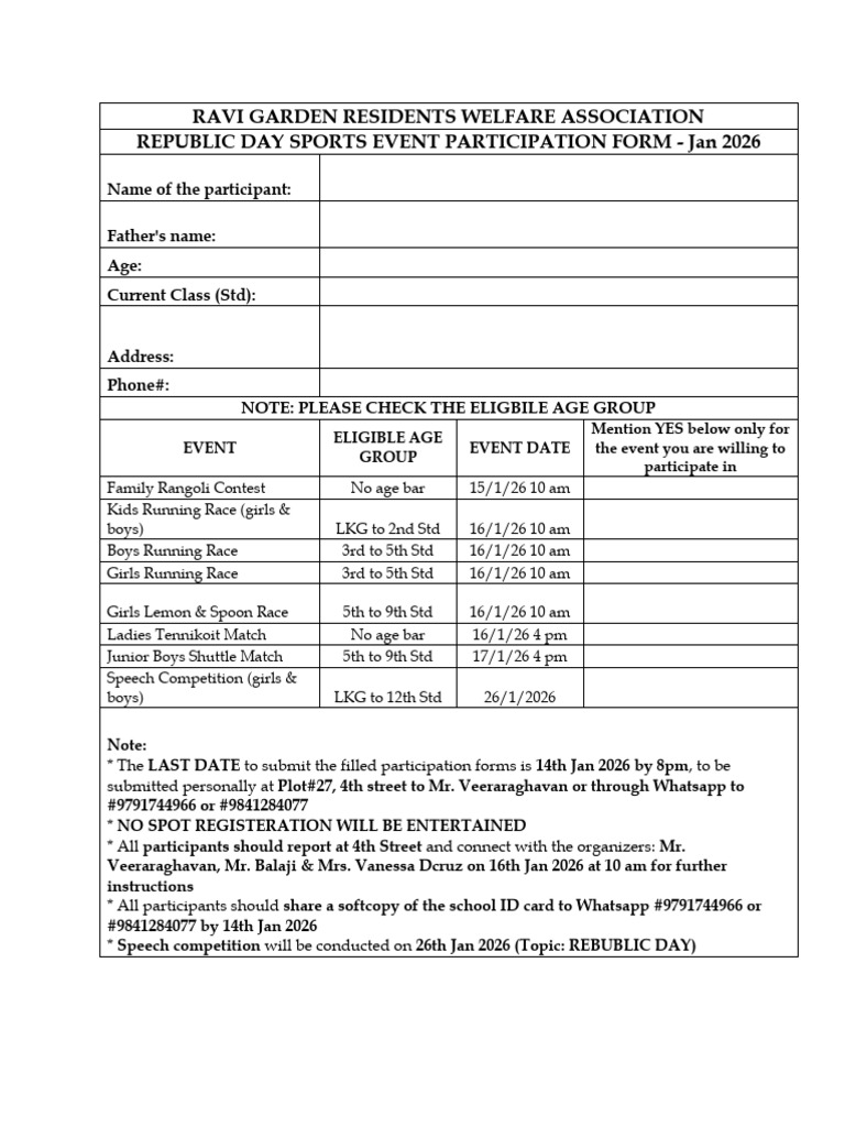 RGRWA Sport Participation Form - Jan 2026 | PDF