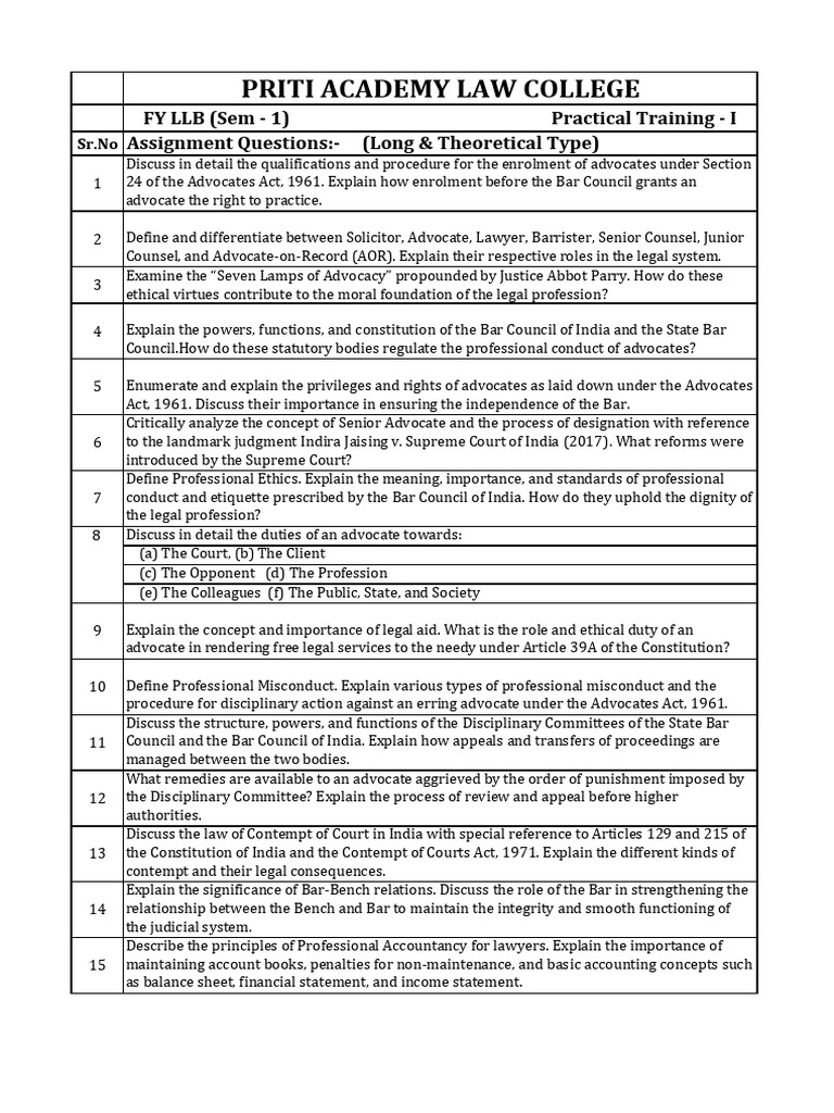 Law College Practical Training Assignments | PDF | Advocate | Barrister
