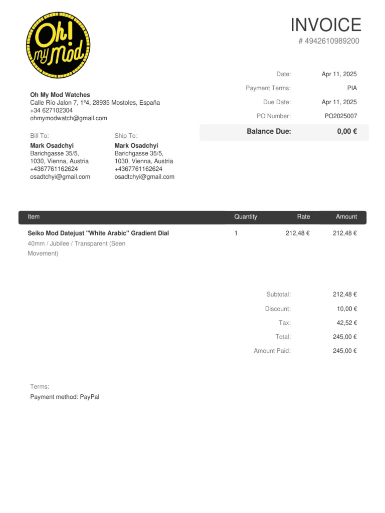 Invoice 4942610989200 | PDF