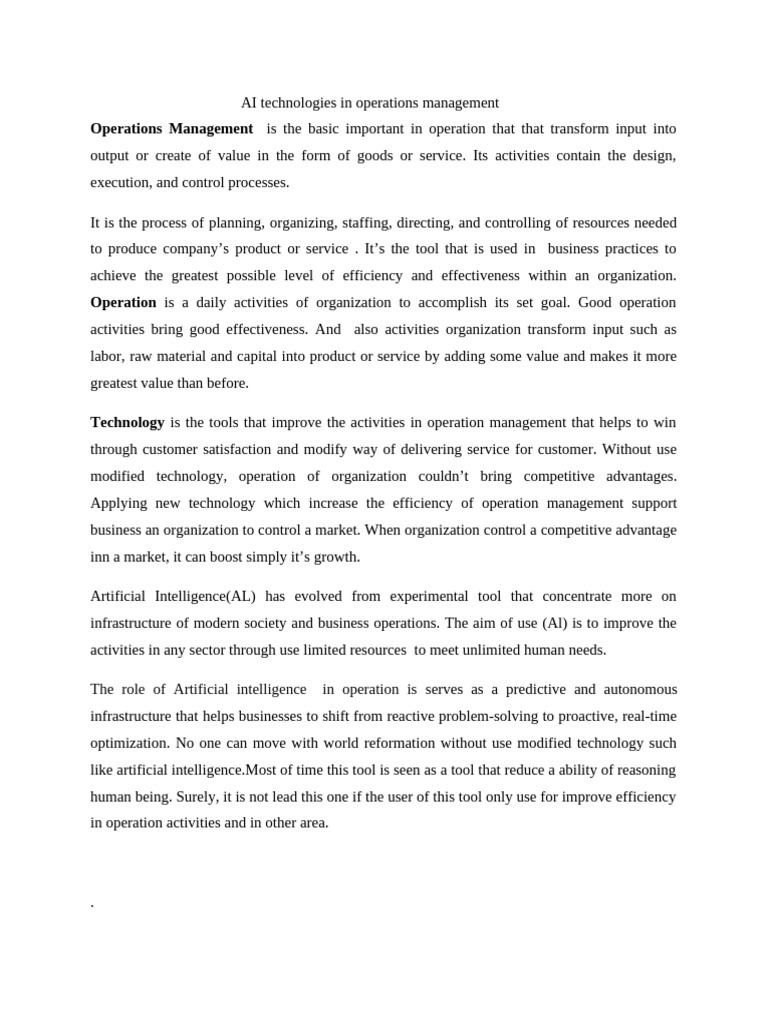 AI Technologies in Operations Management | PDF | Artificial ...