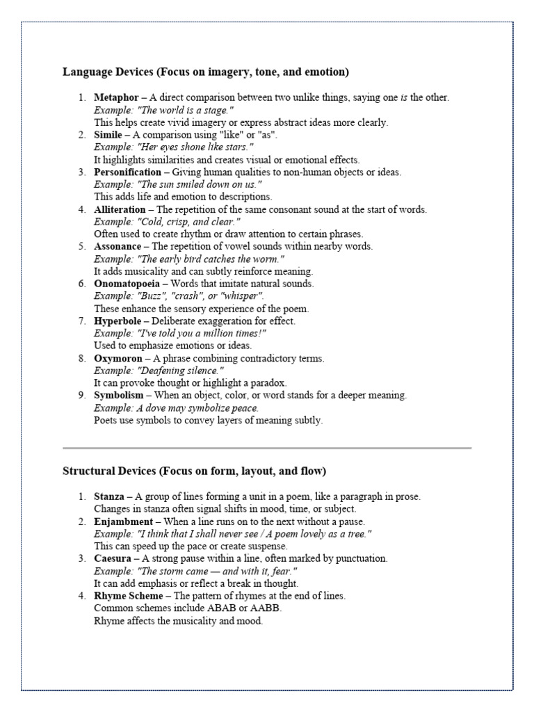 Understanding Language and Structural Devices | PDF | Poetry | Metre ...