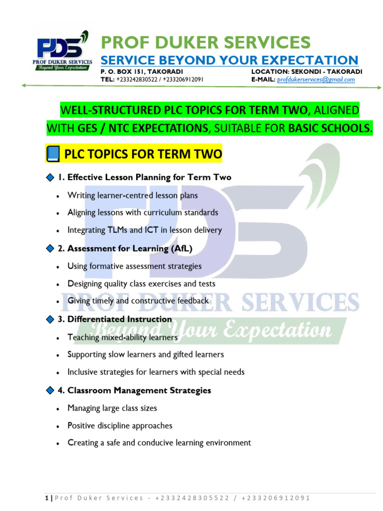 PLC Topics for Basic Schools Term Two | PDF | Educational Assessment ...