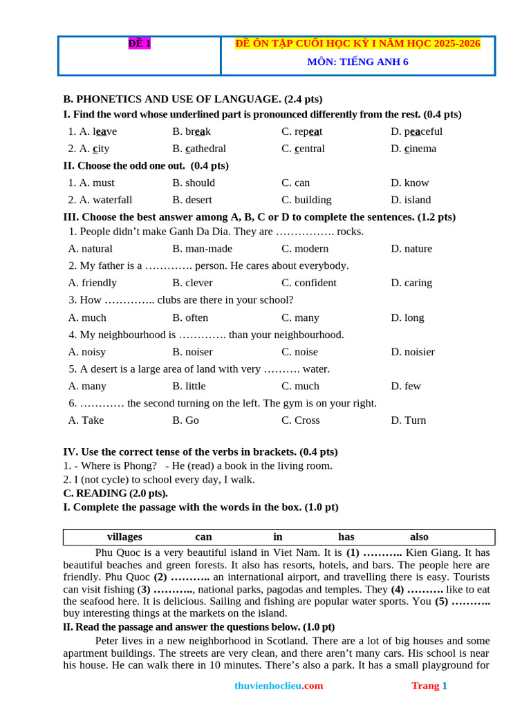 English Exam Review for Grade 6 | PDF | Linguistic Typology | Languages