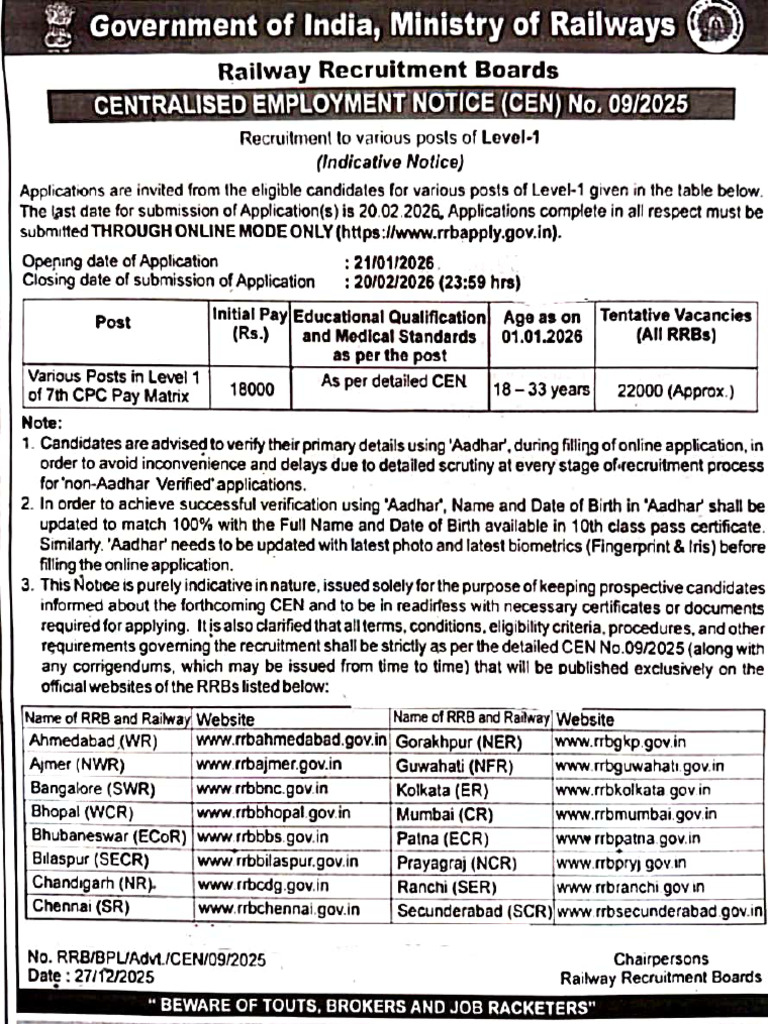 Rrb Notification | PDF