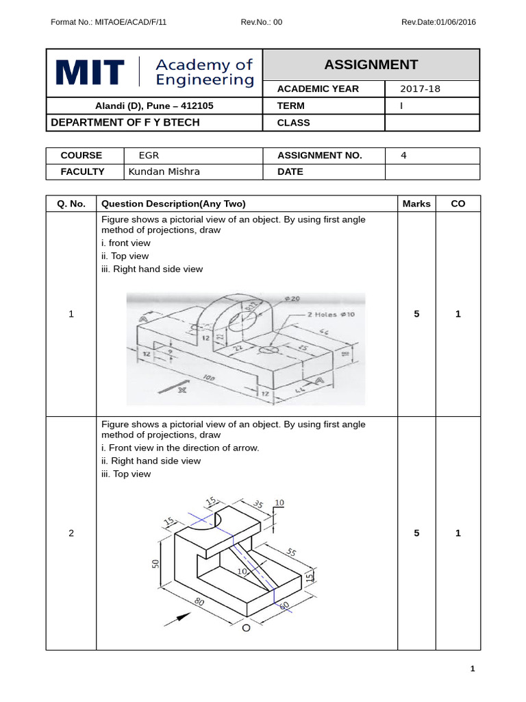 Engineering Drawing Assignment 4 | PDF