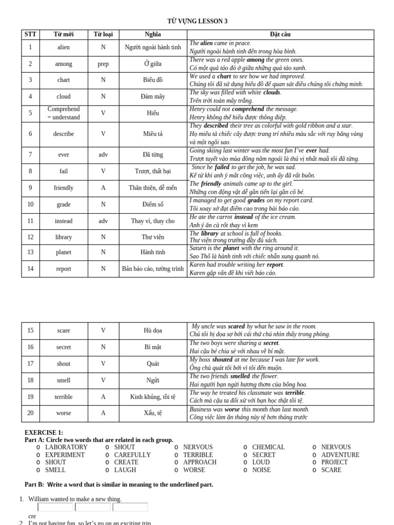 Vocabulary Lesson 3: Key Terms and Exercises | PDF