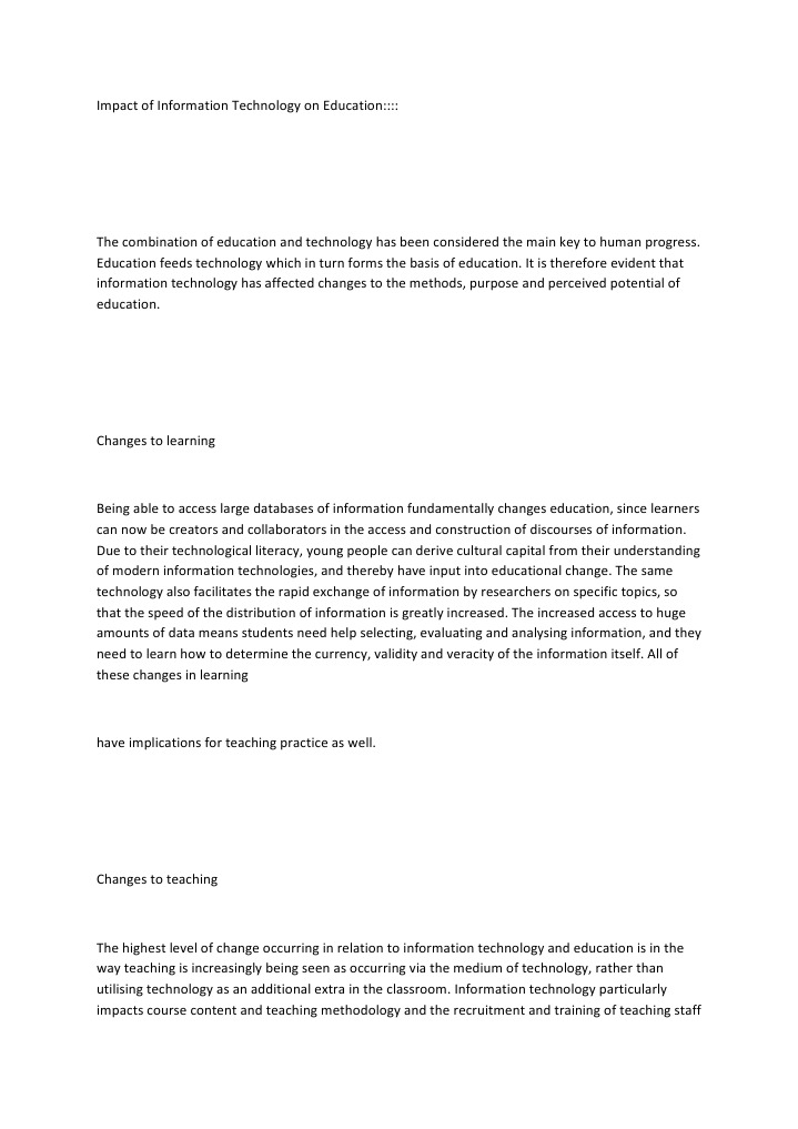 Impact of IT on Education Methods and Purpose | PDF | Information ...