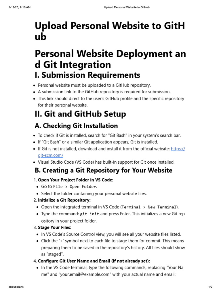 Deploy Personal Website on GitHub | PDF | Information Technology ...
