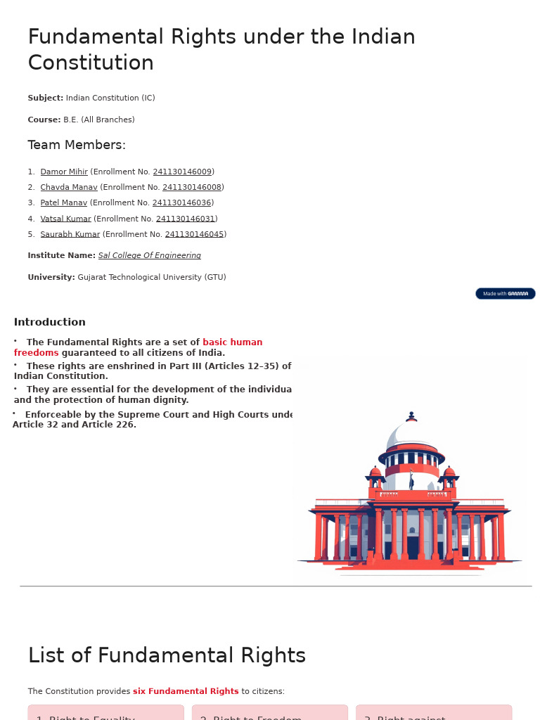 Fundamental Rights Under The Indian Constitution | PDF | Government ...