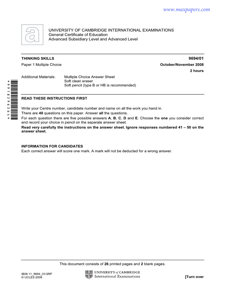 Cambridge Thinking Skills Exam Paper | PDF | Breads | Argument