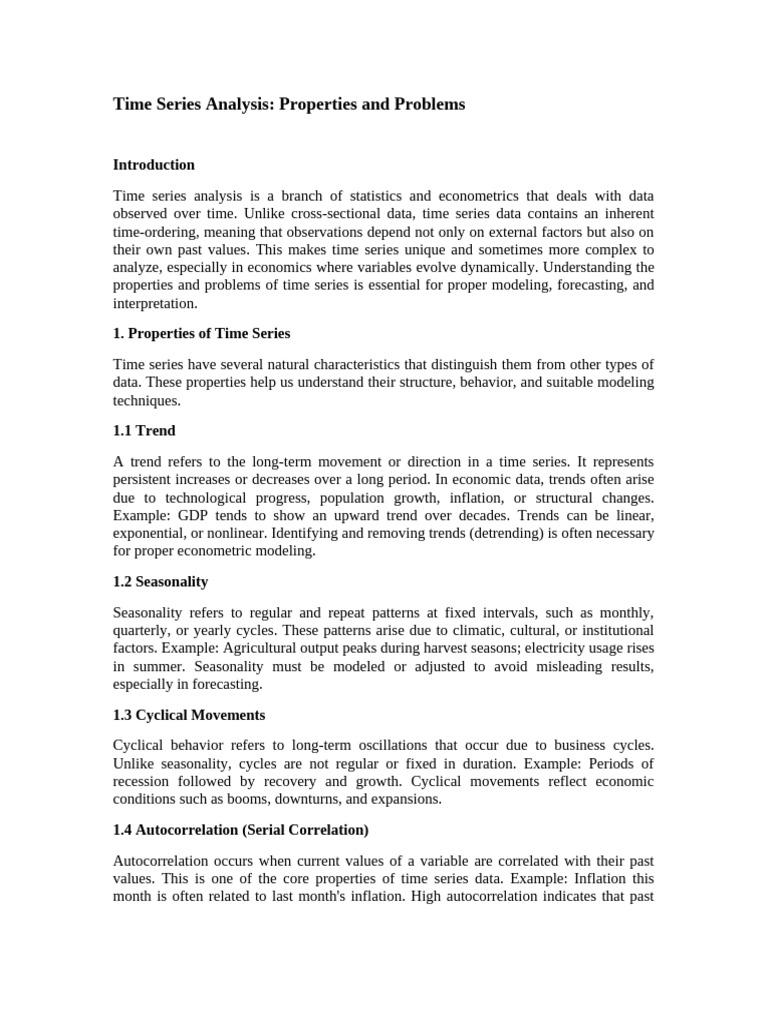 Time Series Analysis: Key Properties & Issues | PDF | Coefficient Of ...