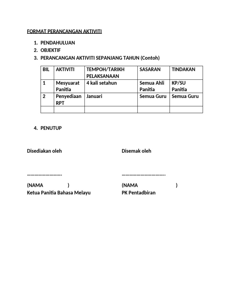 Rencana Aktiviti Panitia Bahasa Melayu | PDF