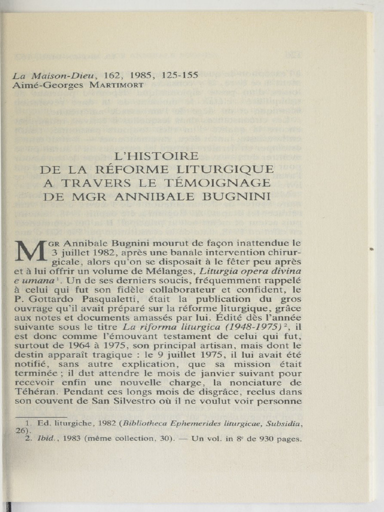 Réforme liturgique : Mgr Bugnini en témoignage | PDF | IIe concile ...