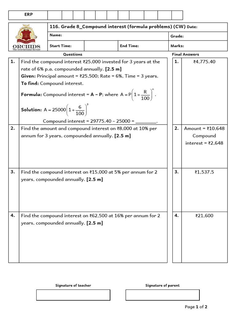 Grade 8 Compound Interest Problems | PDF | Compound Interest | Interest