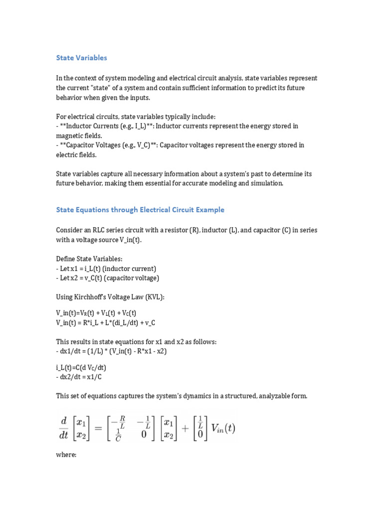 State Variables and State Equations Importance | PDF