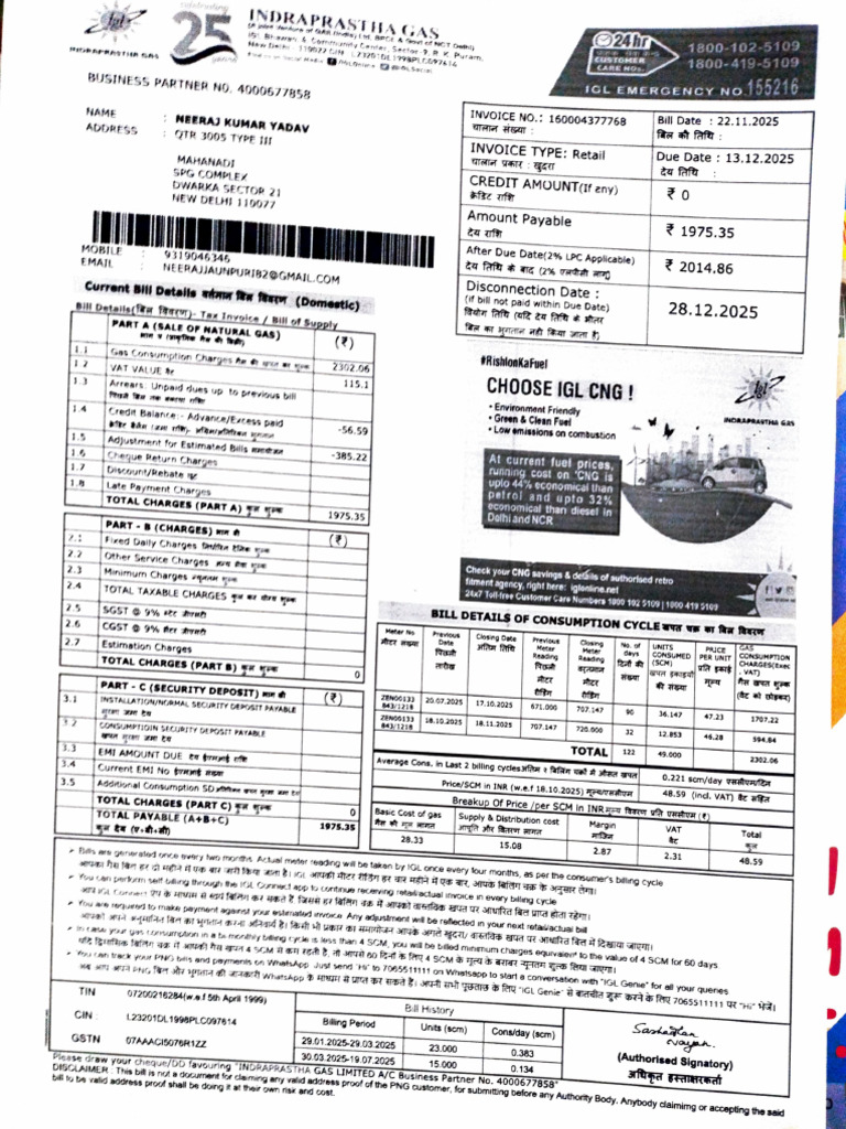 Natural Gas Bill Invoice Details | PDF | Marketing | Chemical Process ...
