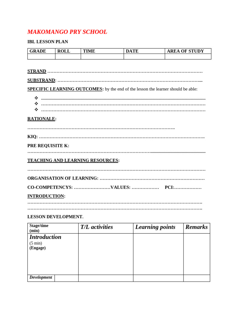 IBL Lesson Plan for Makomango Pry School | PDF