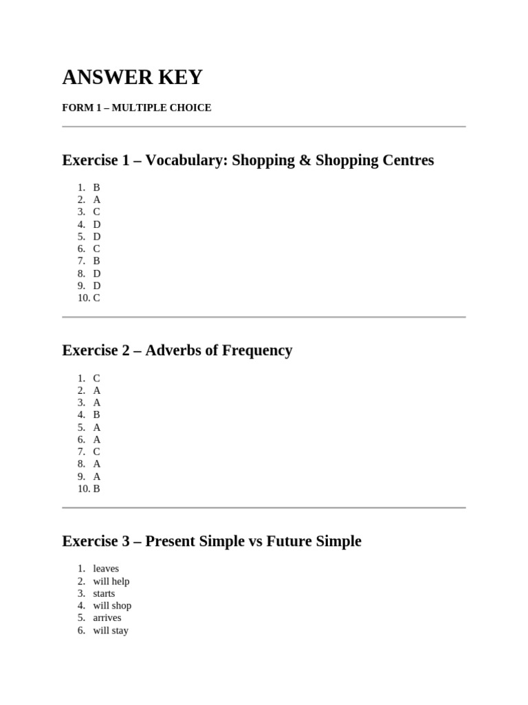 Answer Key of Assignment of Unit 8 Shopping Grammar-Skills-Looking Back ...
