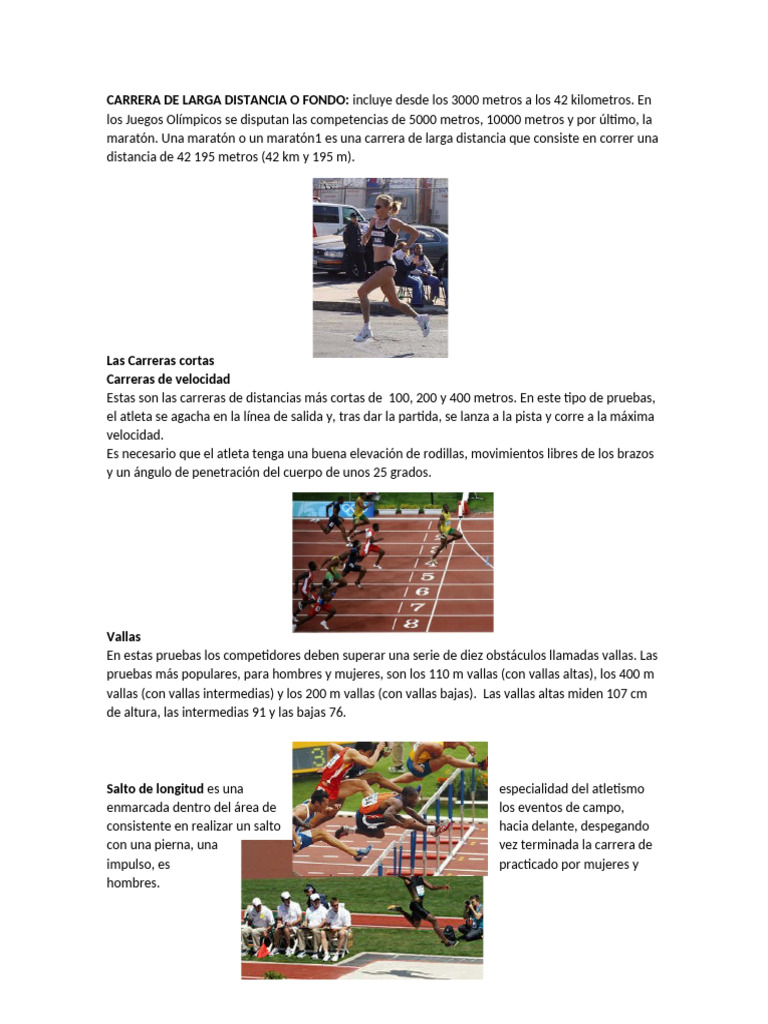 Tipos de Carreras y Saltos en Atletismo | PDF