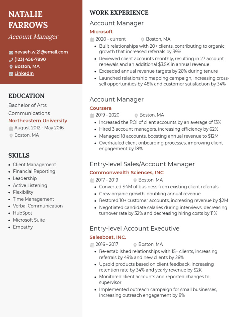 Account Manager Elegant Resume Example | PDF | Employee Retention ...