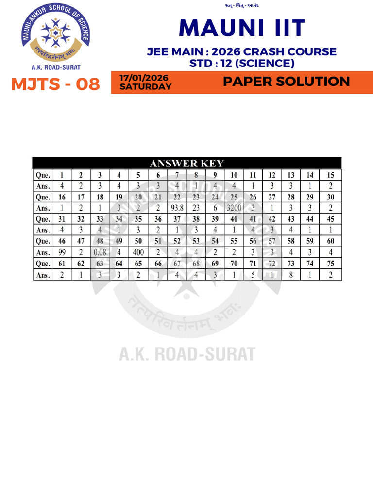 JEE Main 2026 Numerical Solutions Guide | PDF