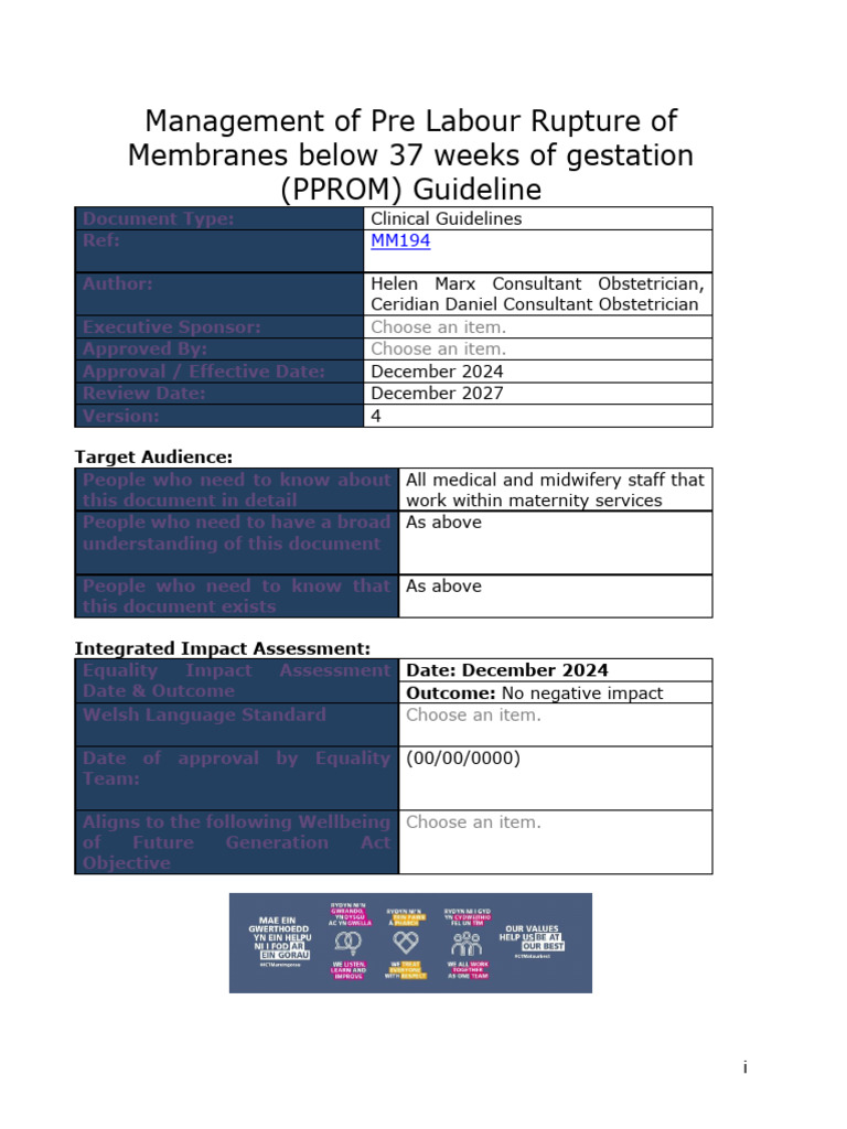 PPROM Management Guidelines Under 37 Weeks | PDF | Childbirth | Preterm ...