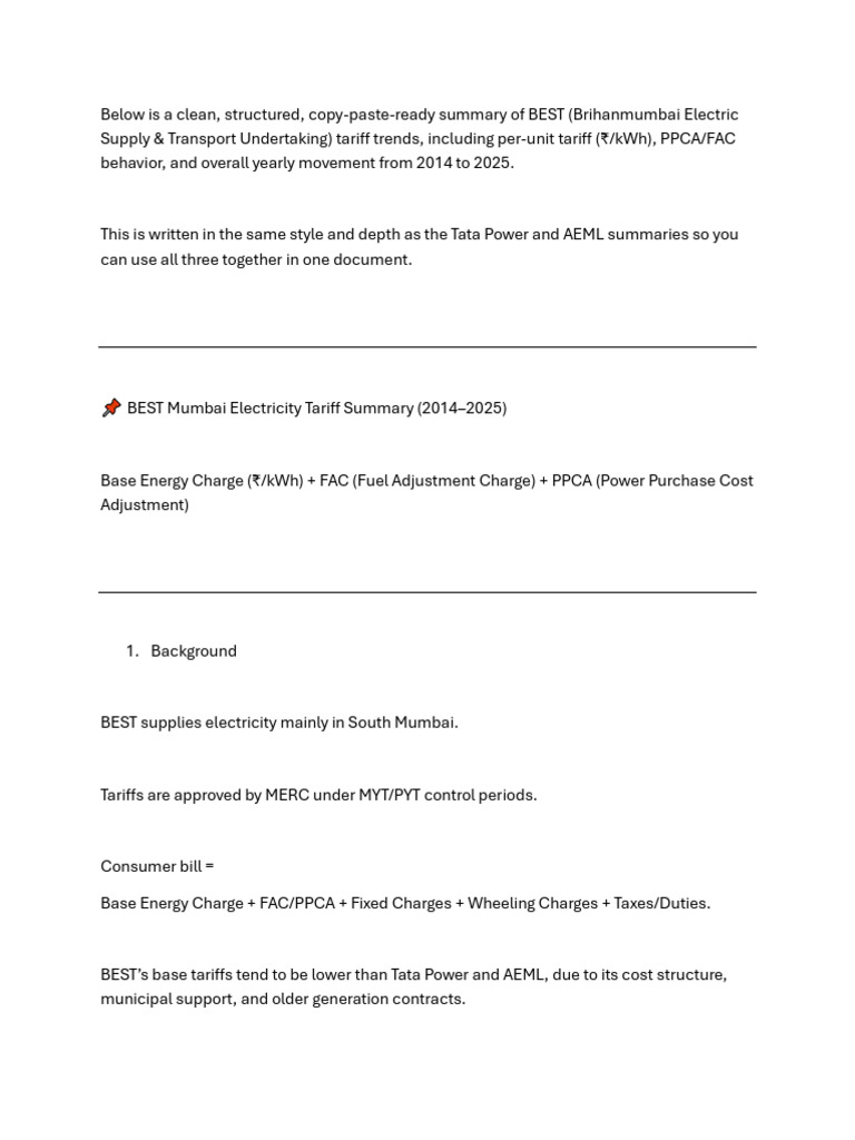 B.E.S.T PPCA & FCA 2014 To 2025 | PDF | Tariff | Economies