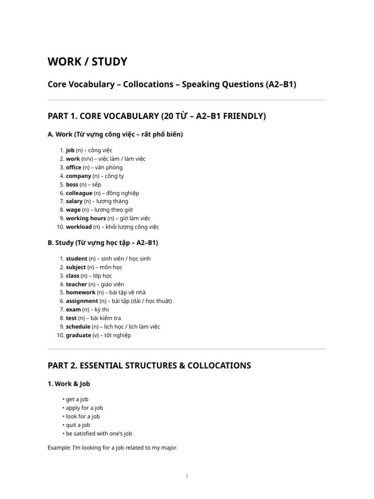 Work and Study Vocabulary Guide | PDF | Chess | Chess Theory