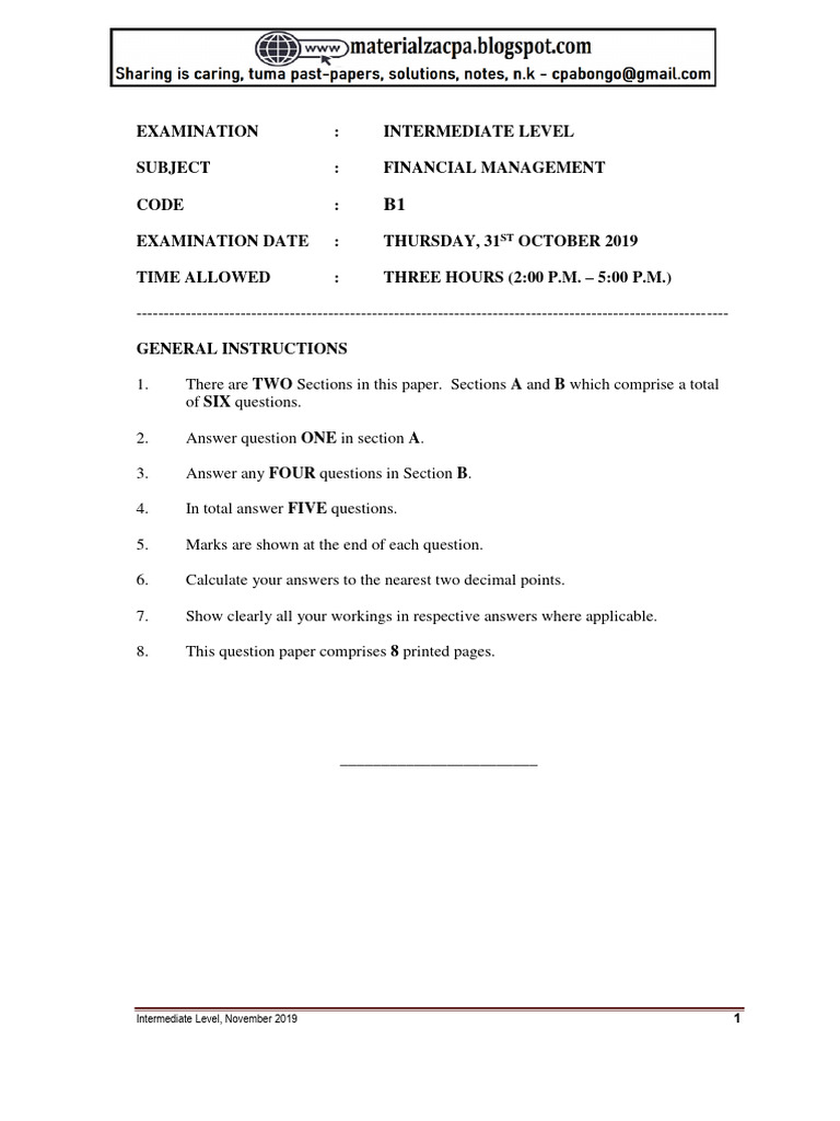 Intermediate Nov 2019 b1 | PDF | Net Present Value | Cost Of Capital