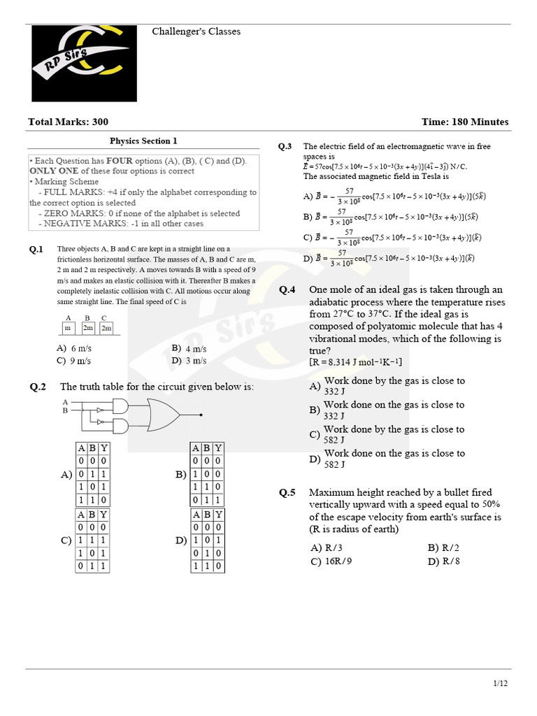 Physics Challenger Exam Questions | PDF | Electronvolt | Circle