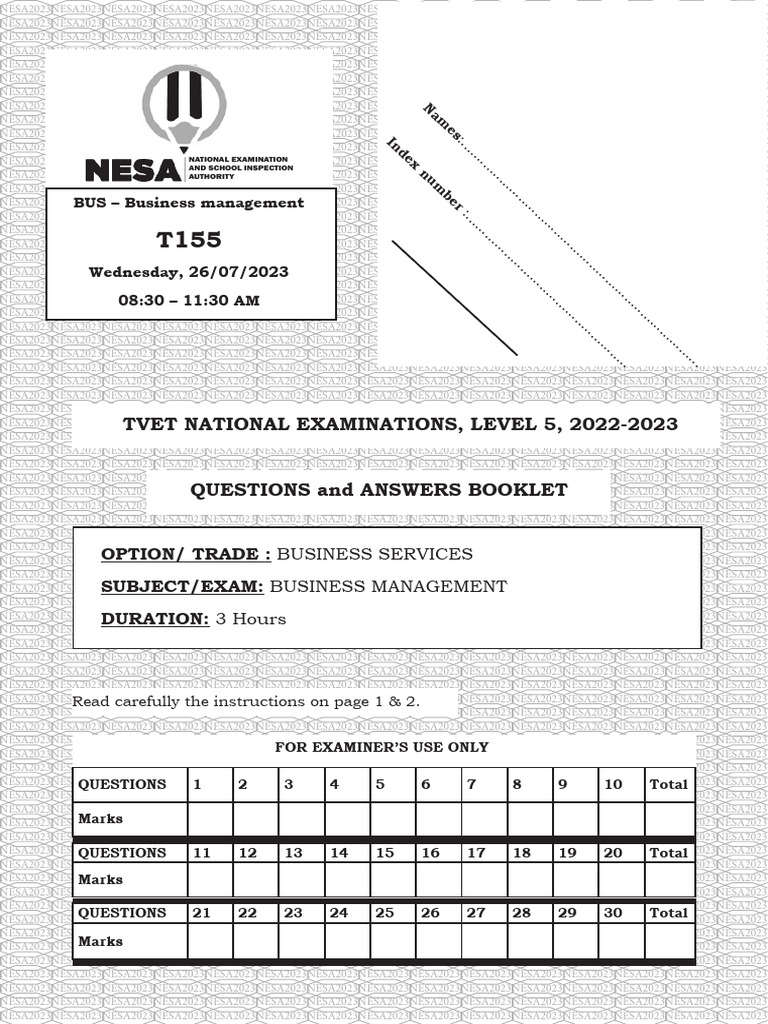 T155 Business Management NE | PDF