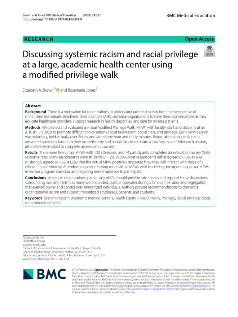 Virtual Privilege Walk on Racism in AHCs | PDF | Institutional Review ...