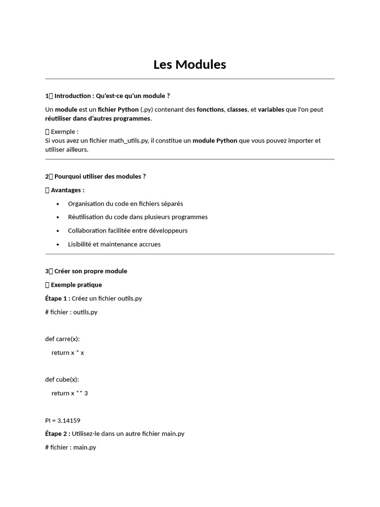 Guide Complet sur les Modules Python | PDF | Python (Langage de ...