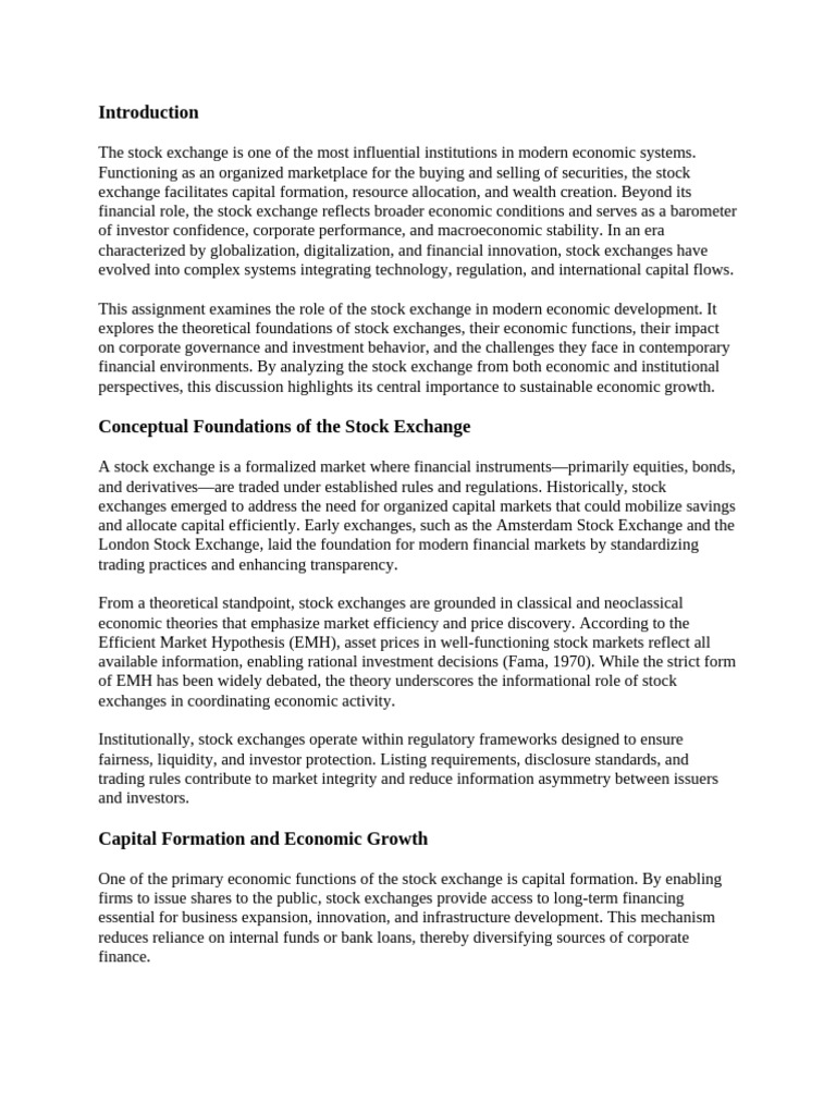 The Role of The Stock Exchange in Modern Economic Development | PDF ...