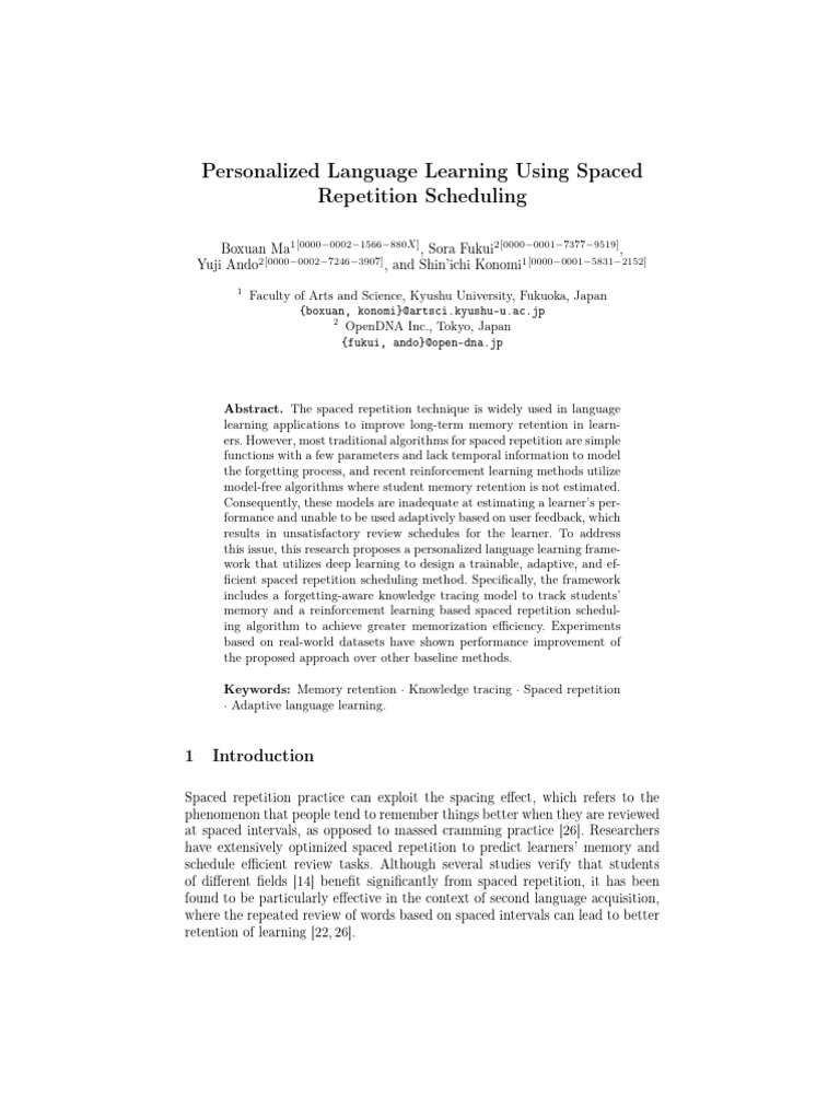 Adaptive Spaced Repetition for Language Learning | PDF | Learning | Memory