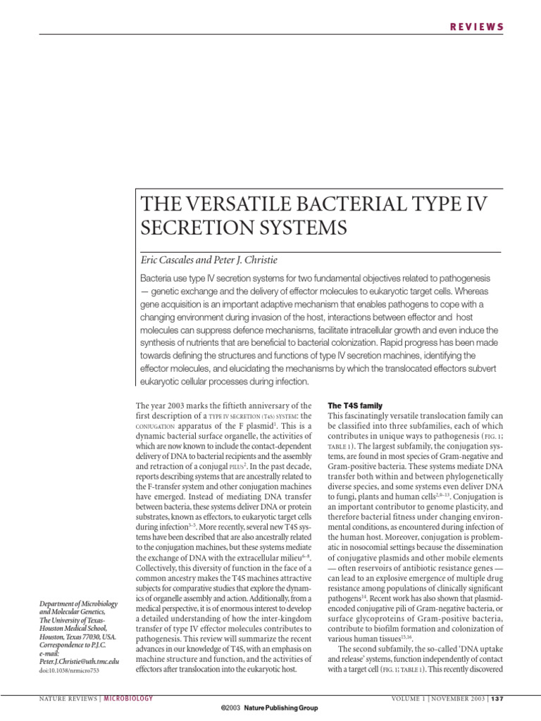 Type IV Secretion Systems in Bacteria | PDF | Secretion | Bacteria