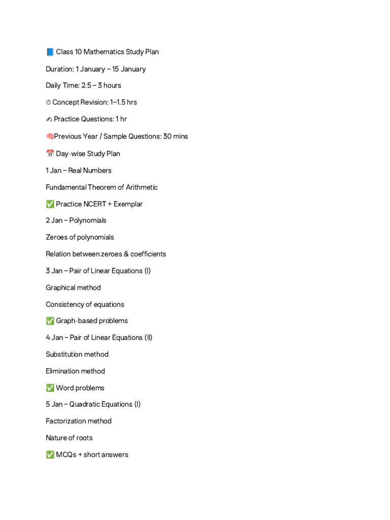 Class 10 Study Plan | PDF