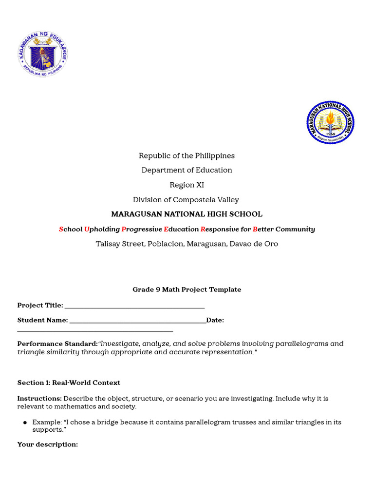Grade 9 Math Project Template | PDF | Elementary Geometry | Euclid