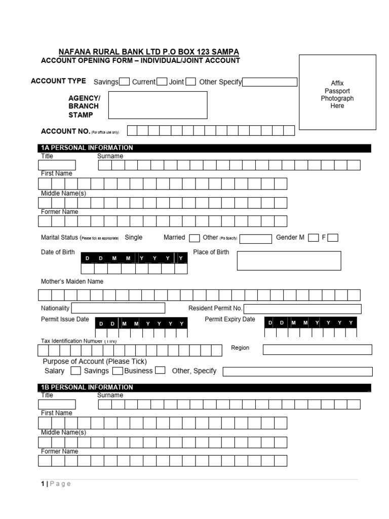 NAFANA Rural Bank Account Opening Form | PDF | Identity Document