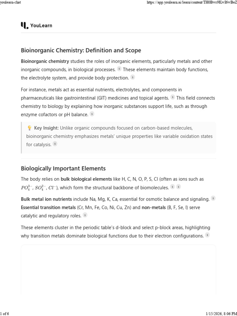 Bioinorganic Chemistry Overview and Applications | PDF | Transition ...