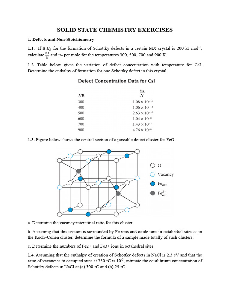 Solid State Chemistry Exercises Guide | PDF | Physical Sciences ...