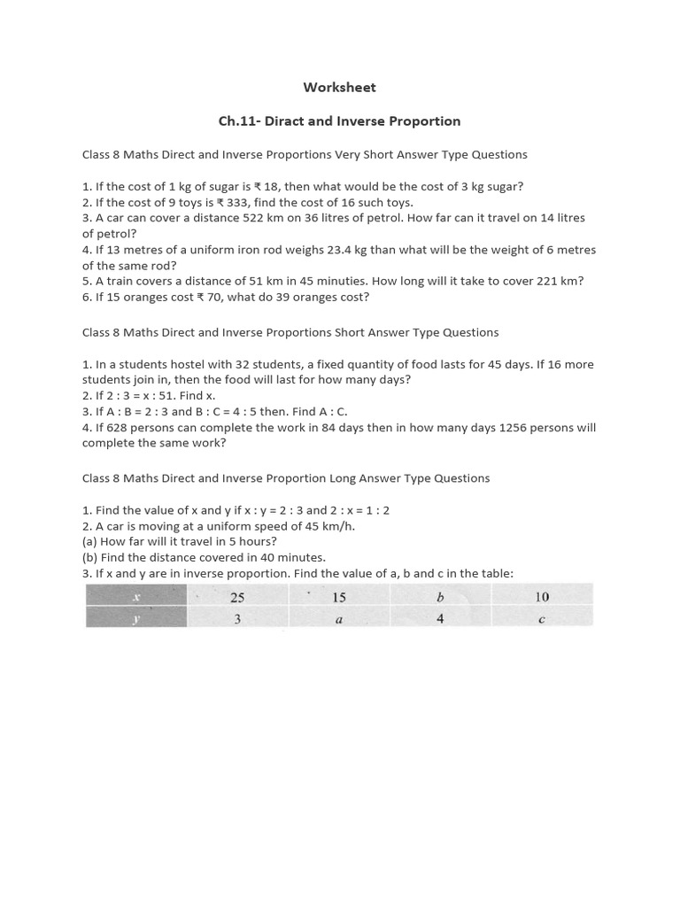 Class 8 Maths: Direct & Inverse Proportions | PDF