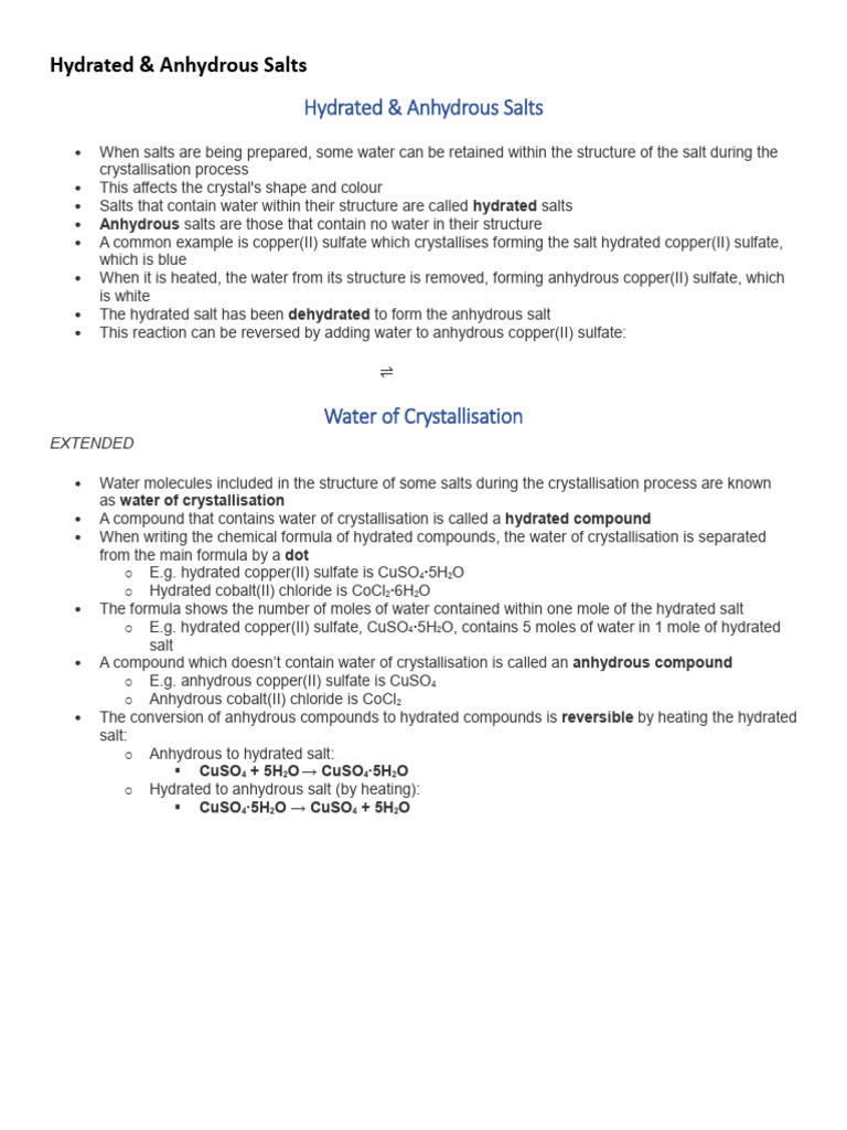 Hydrated vs Anhydrous Salts Explained | PDF