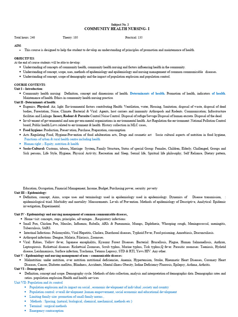 Community Health Nursing Course Overview | PDF | Infection | Epidemiology