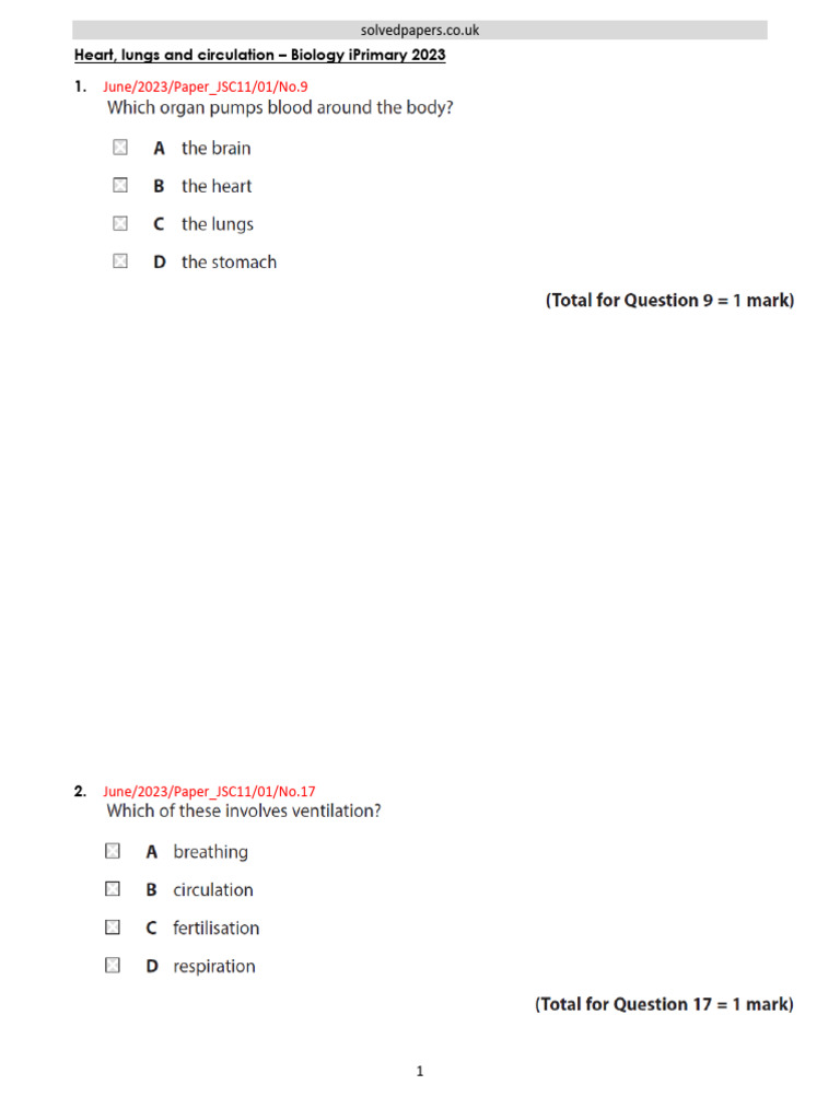Biology iPrimary Heart & Circulation Papers | PDF